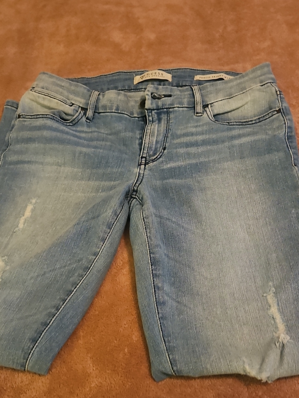 GUESS Women’s Light Blue Skinny Jeans with Faded Wash
